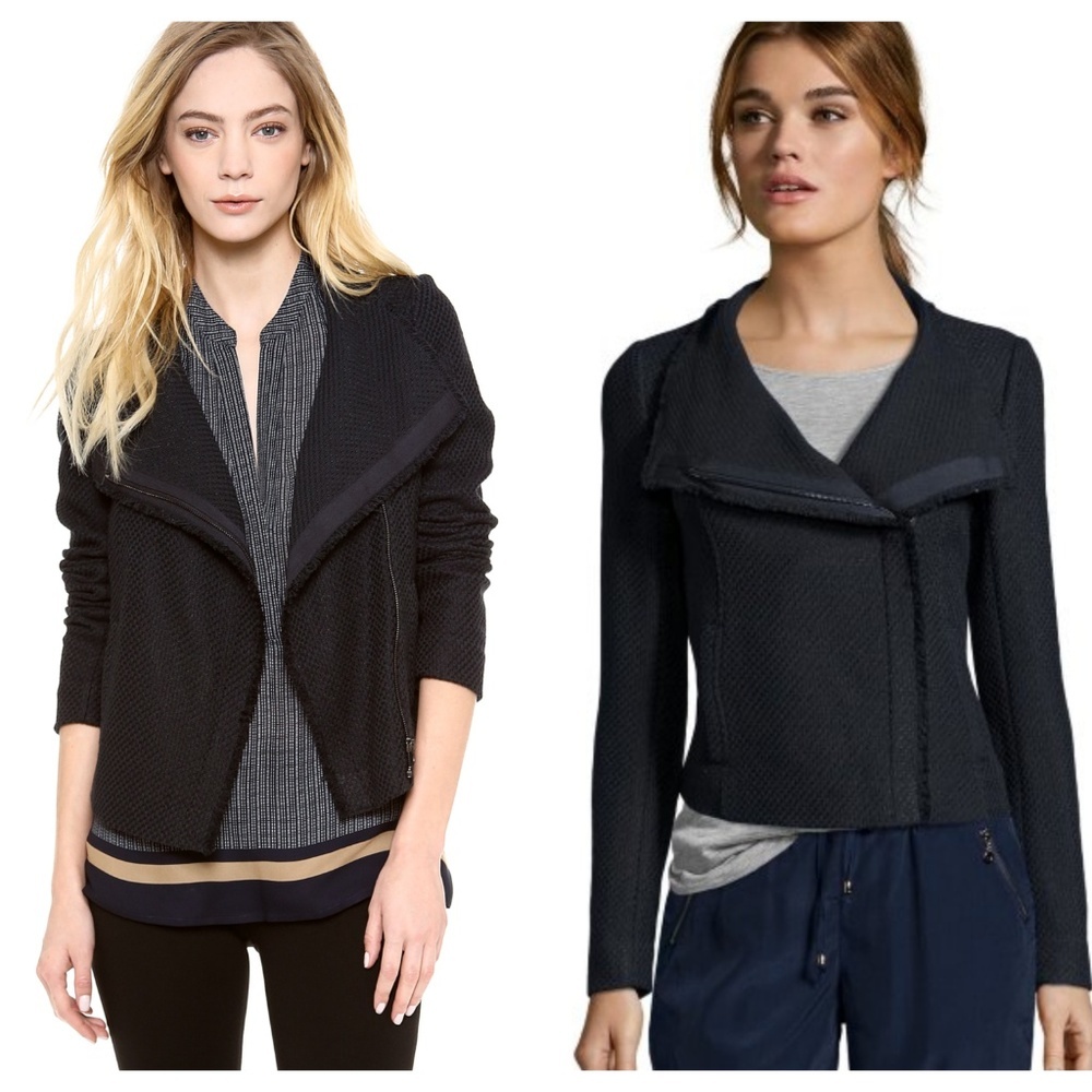 Vince Black Frayed Edge Scuba Moto Jacket S